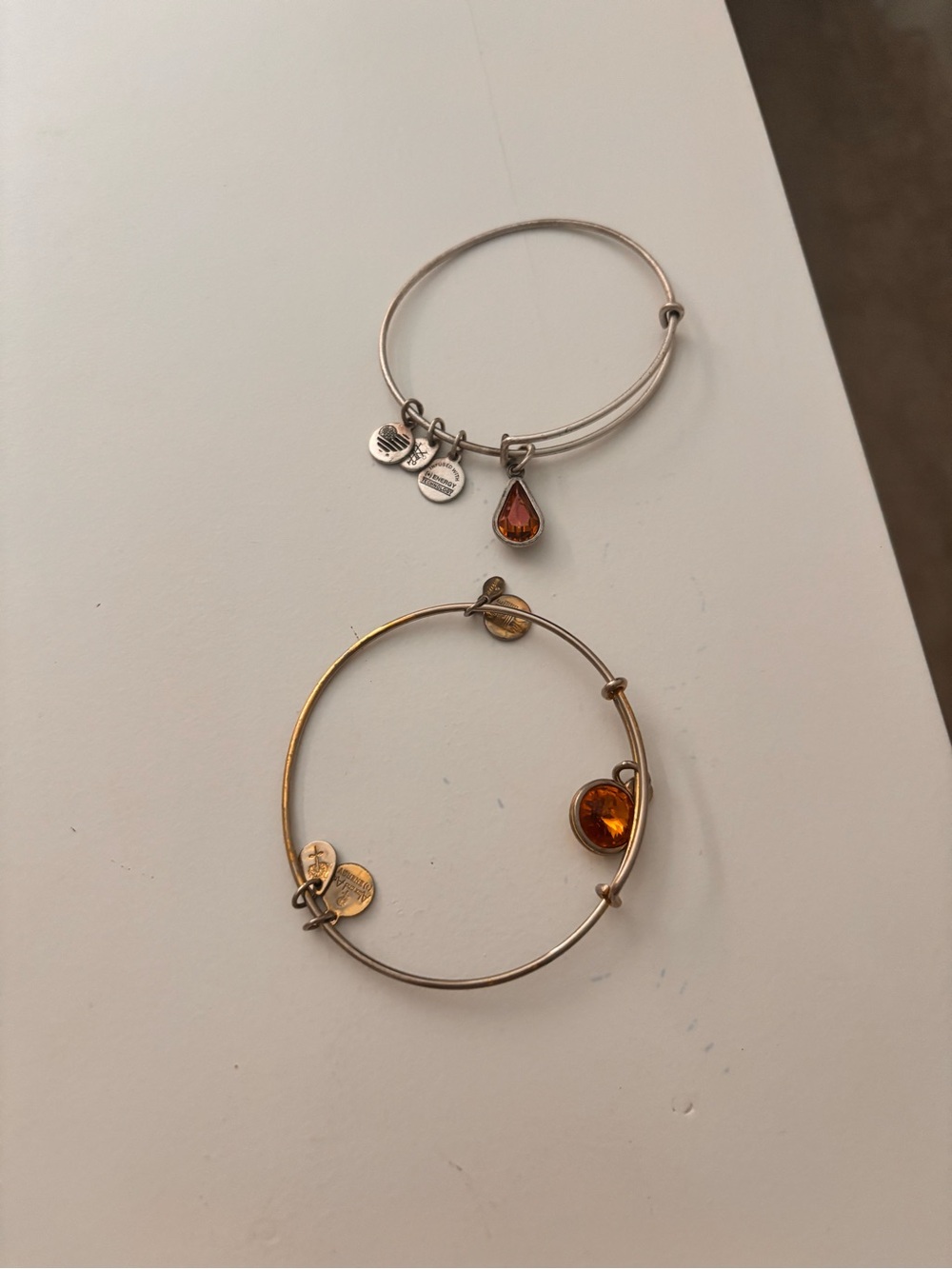 Alex and Ani Amber Teardrop and Round Charm Bangle Set - Gold and Silver